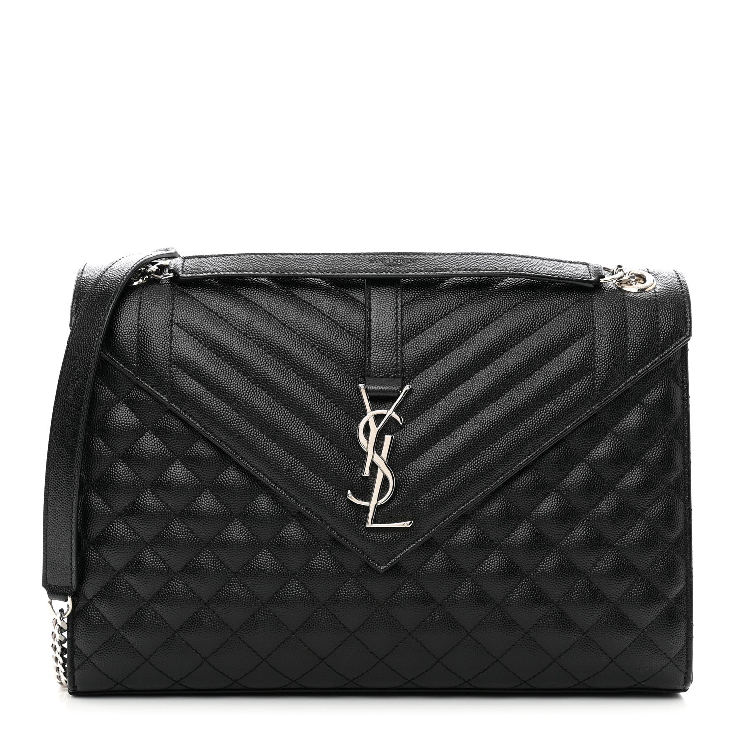 Saint Laurent Grain De Poudre Textured Mixed Matelasse Large Triquilt Monogram Satchel Black 1 of 10