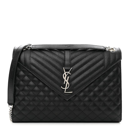 Saint Laurent Grain De Poudre Textured Mixed Matelasse Large Triquilt Monogram Satchel Black 1 of 10