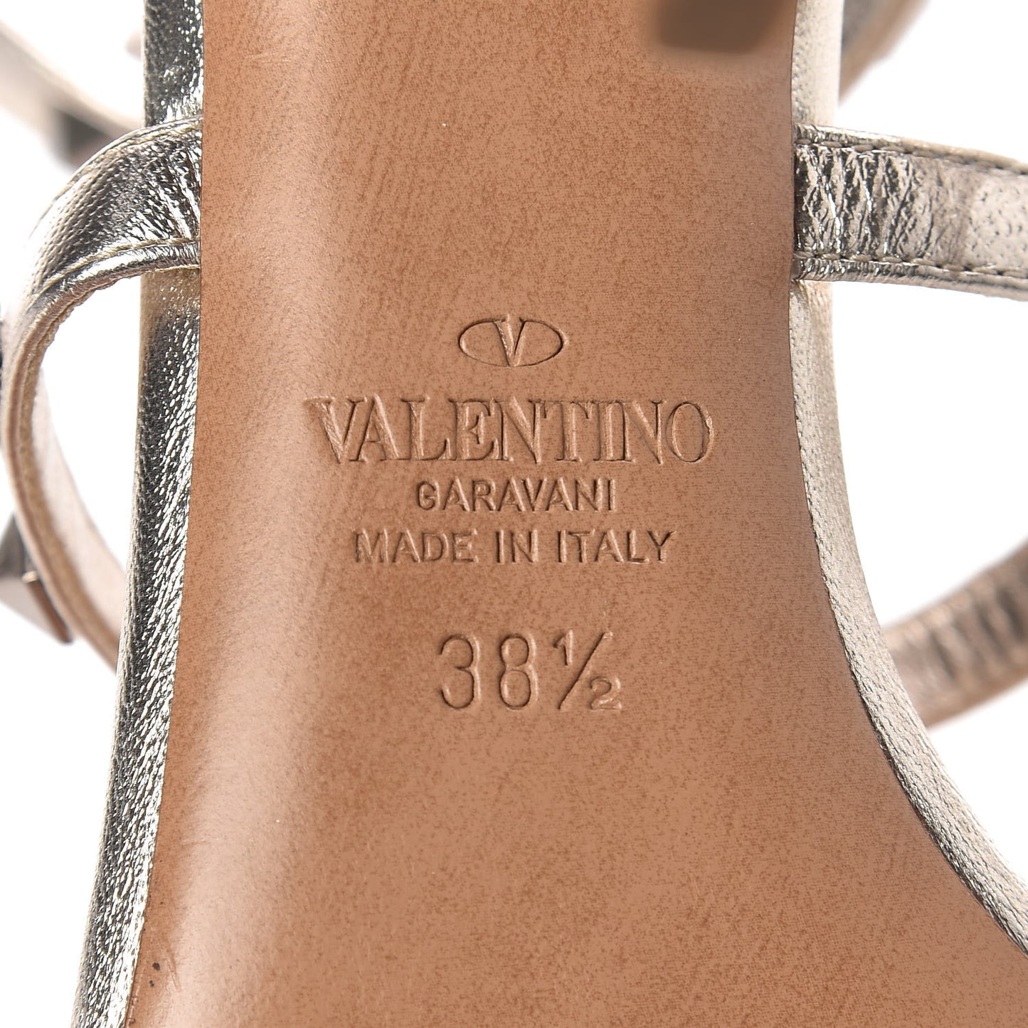 Metallic Nappa Rockstud Gladiator 105mm Sandals 38.5 Platino