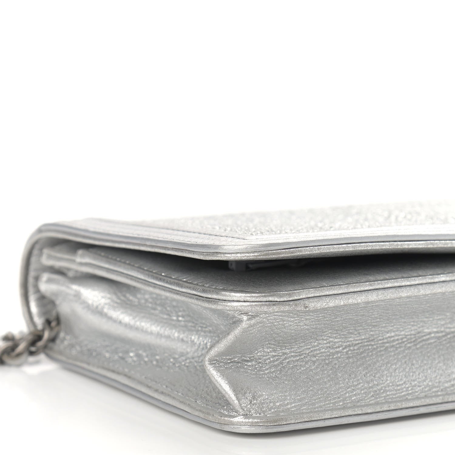 Chanel Metallic Galuchat Stingray Lambskin Boy Wallet On Chain WOC Silver 10 of 14