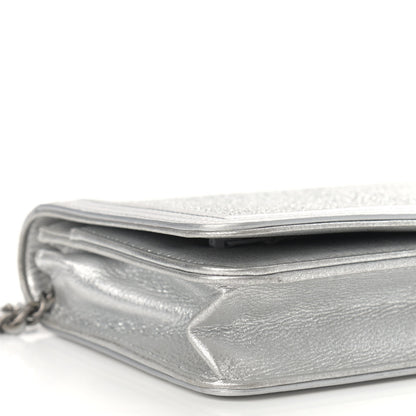 Chanel Metallic Galuchat Stingray Lambskin Boy Wallet On Chain WOC Silver 10 of 14