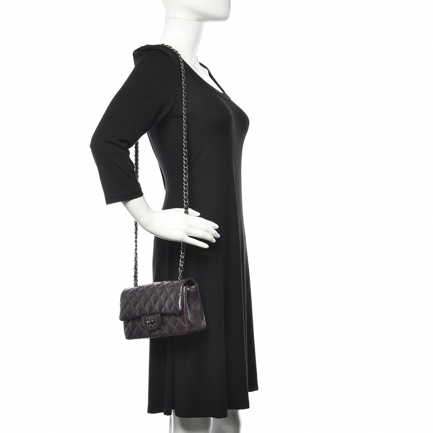 Chanel Washed Caviar Quilted Mini Rectangular Flap Dark Purple 2 of 12