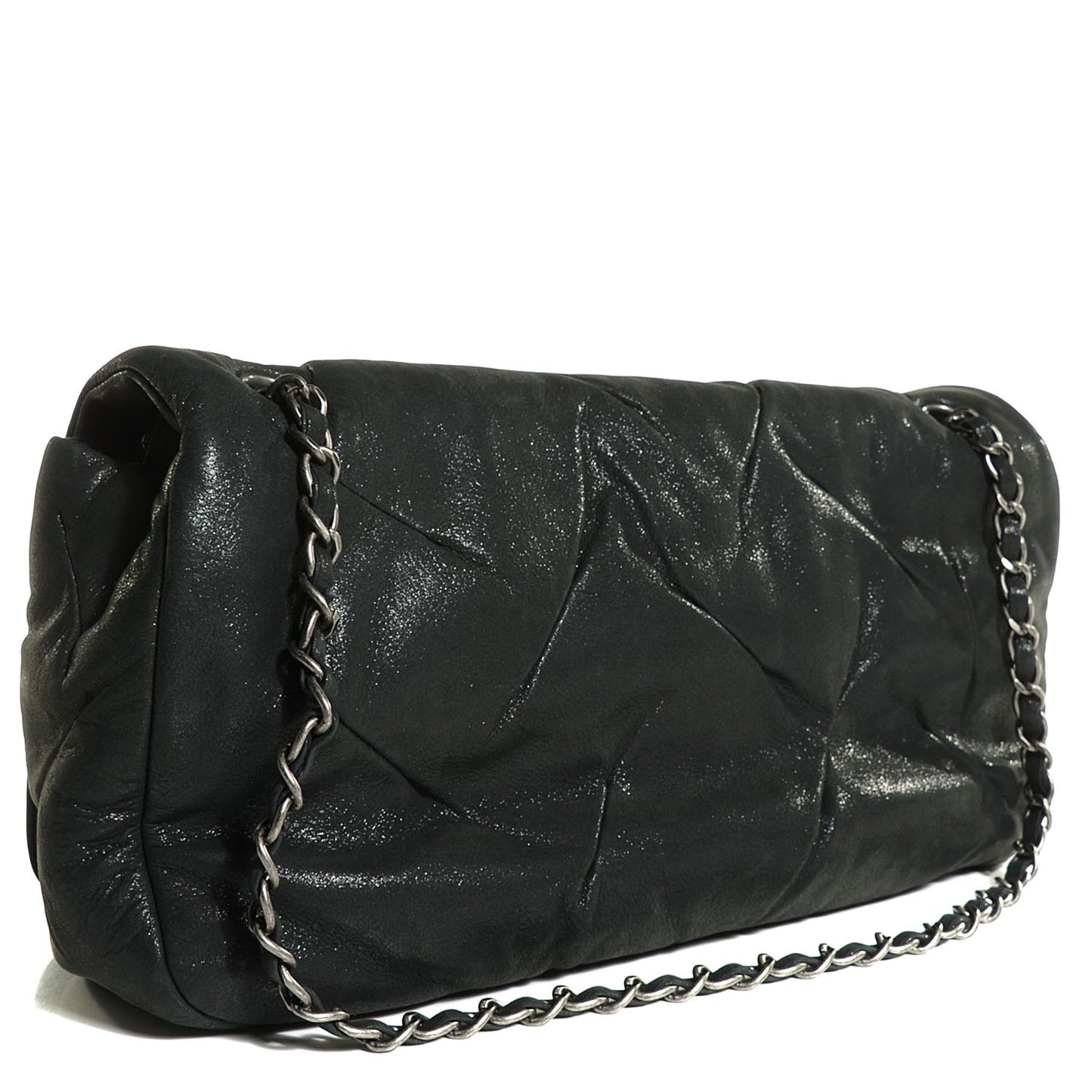 Iridescent Calfskin Glint Flap Black
