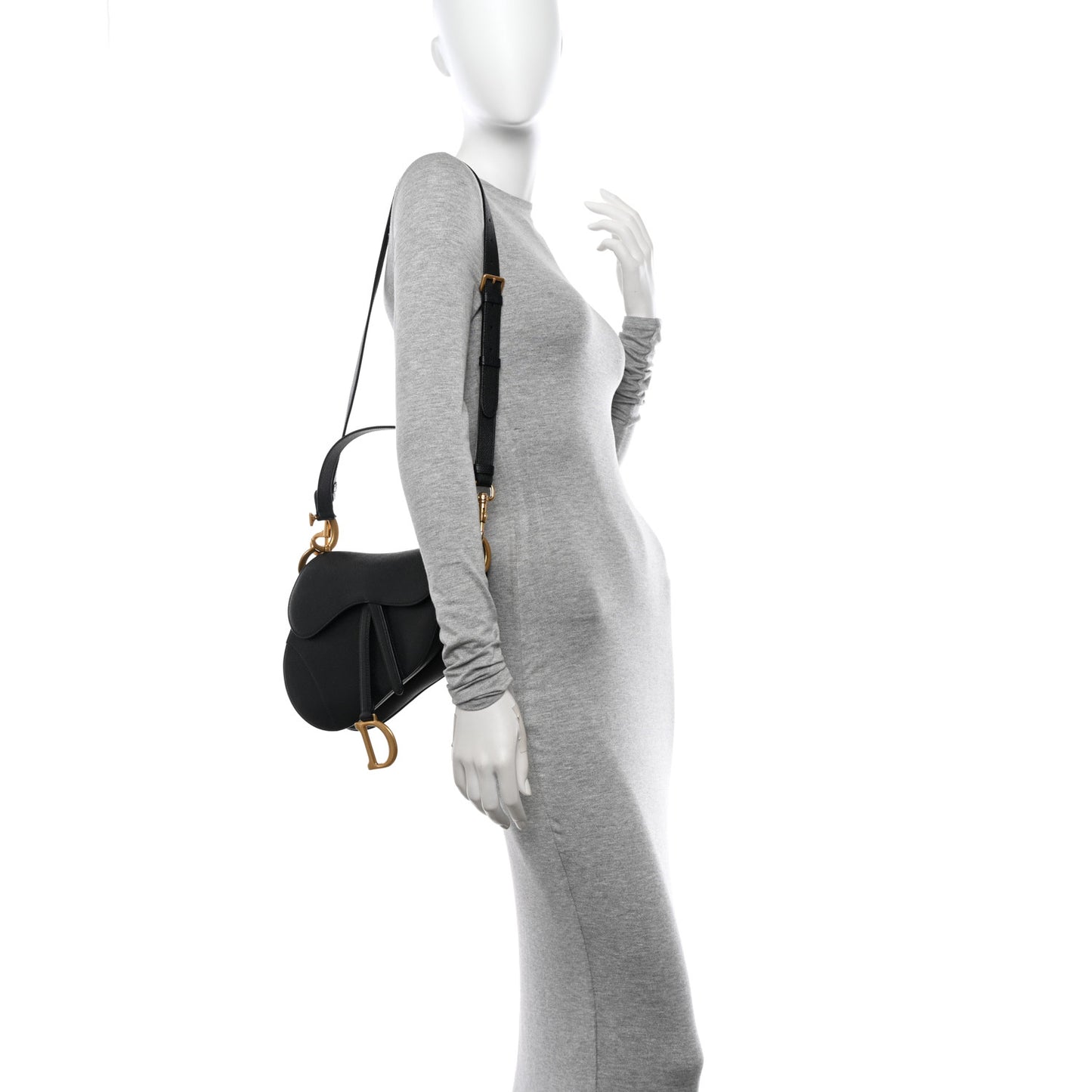 Grained Calfskin Saddle Bag With Strap Black
