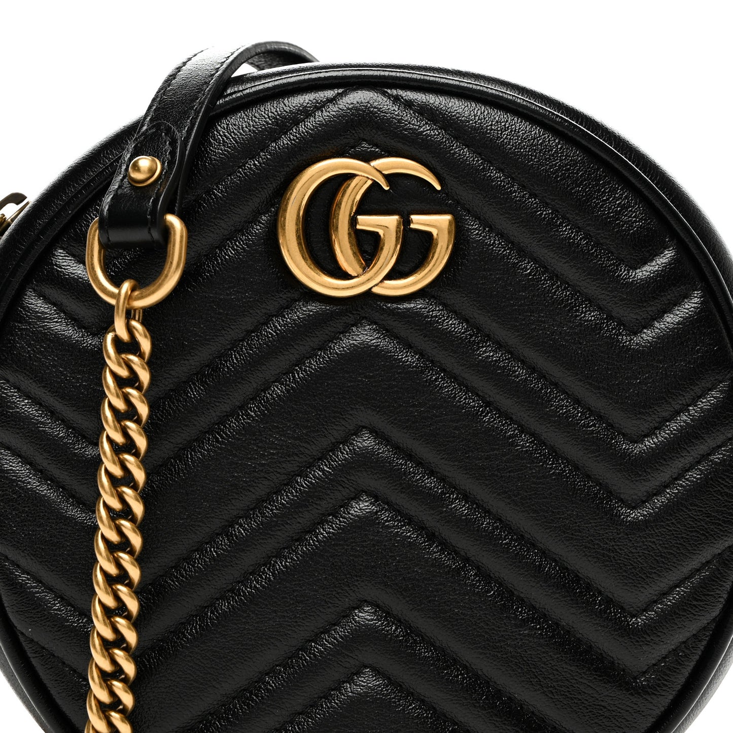 Azalea Calfskin Matelasse Heart Mini GG Marmont Round Shoulder Bag Black