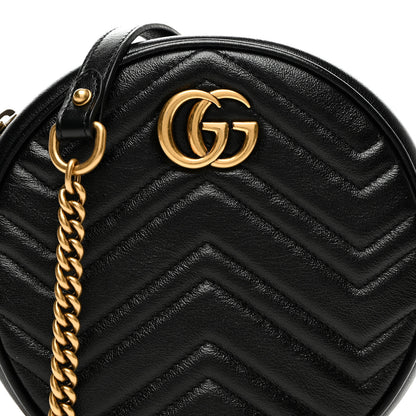 Gucci Azalea Calfskin Matelasse Heart Mini GG Marmont Round Shoulder Bag Black 8 of 10