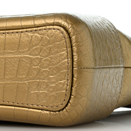 Chanel Metallic Calfskin Crocodile Embossed Medium Gabrielle Cocodile Hobo Gold 10 of 14