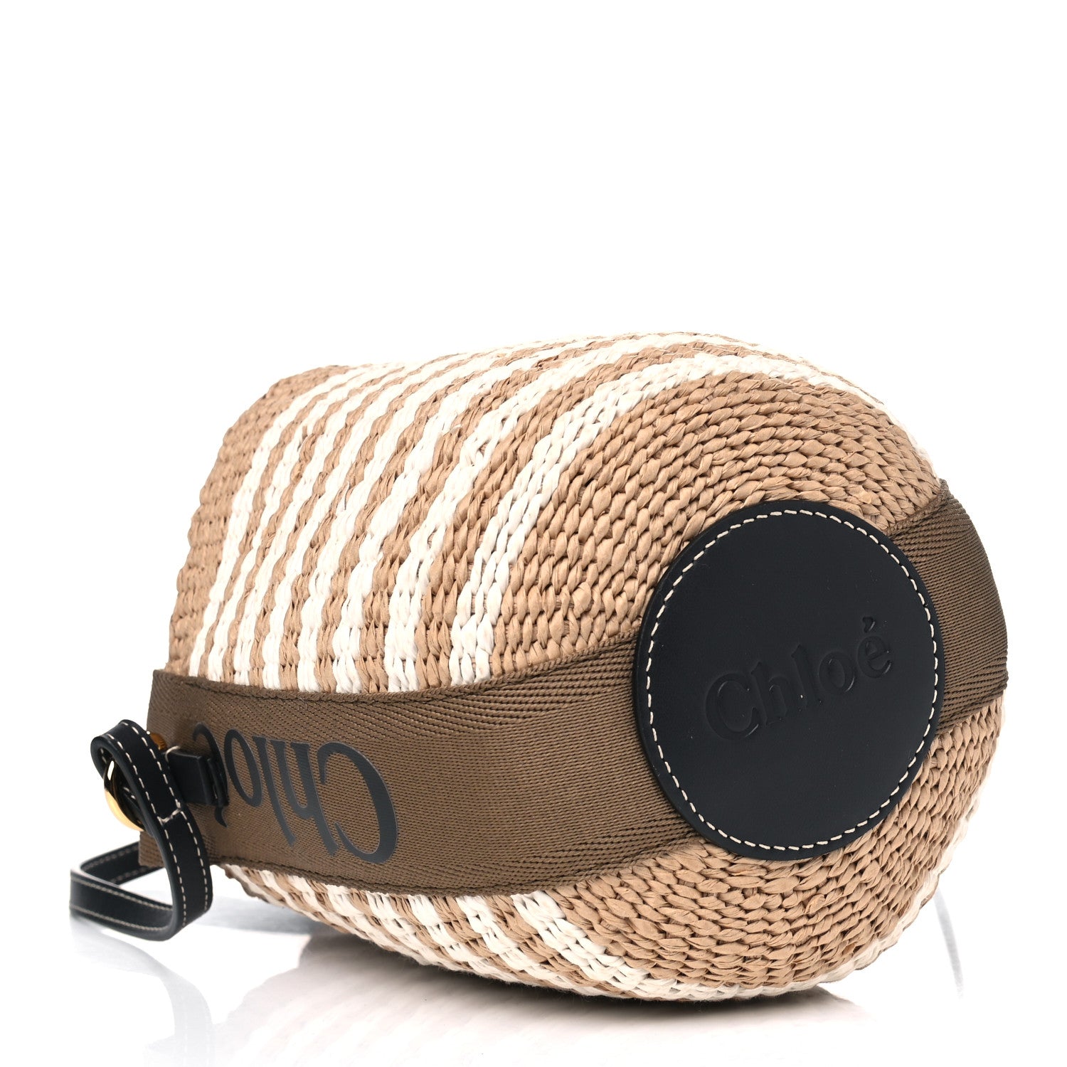 Chloe Raffia Calfskin Small Woody Striped Basket Bag Grove Brown 3 of 4