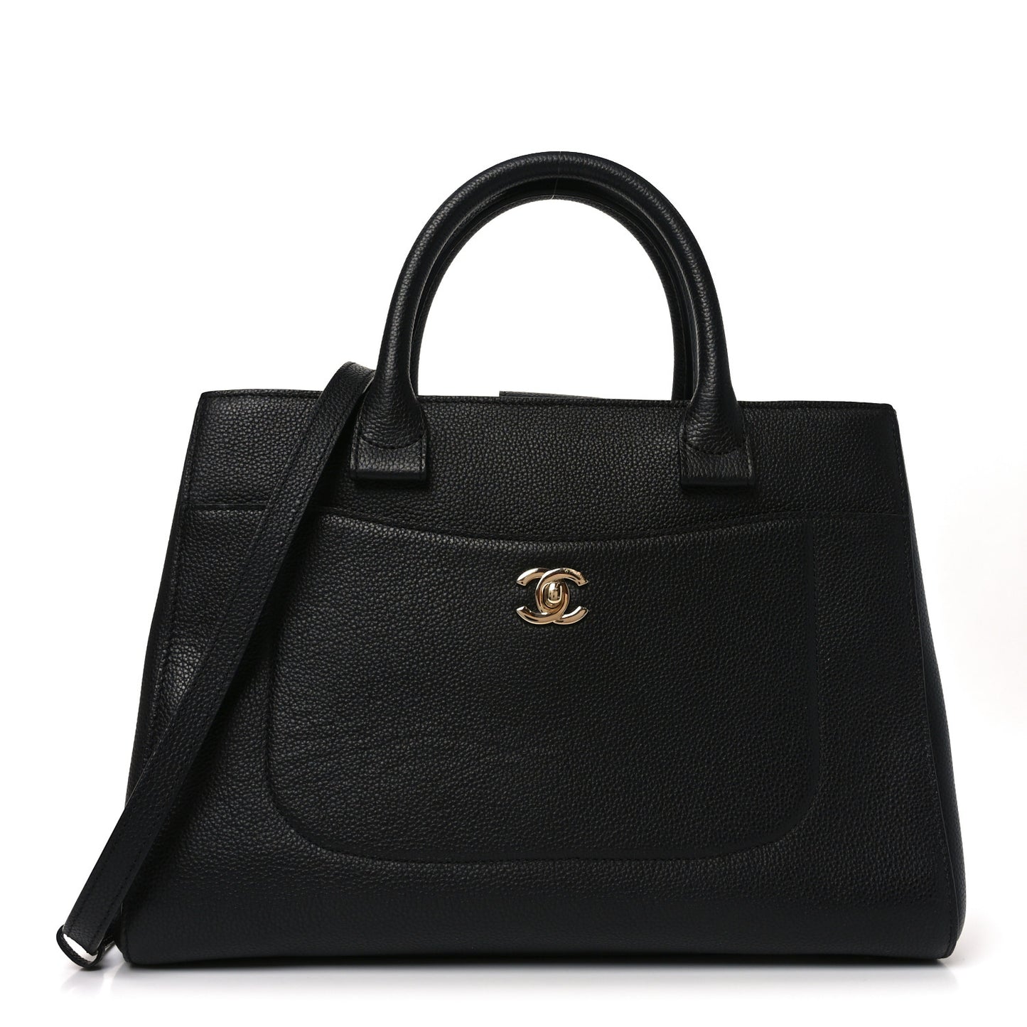 Grained Calfskin Medium Neo Executive Shopper Tote Black