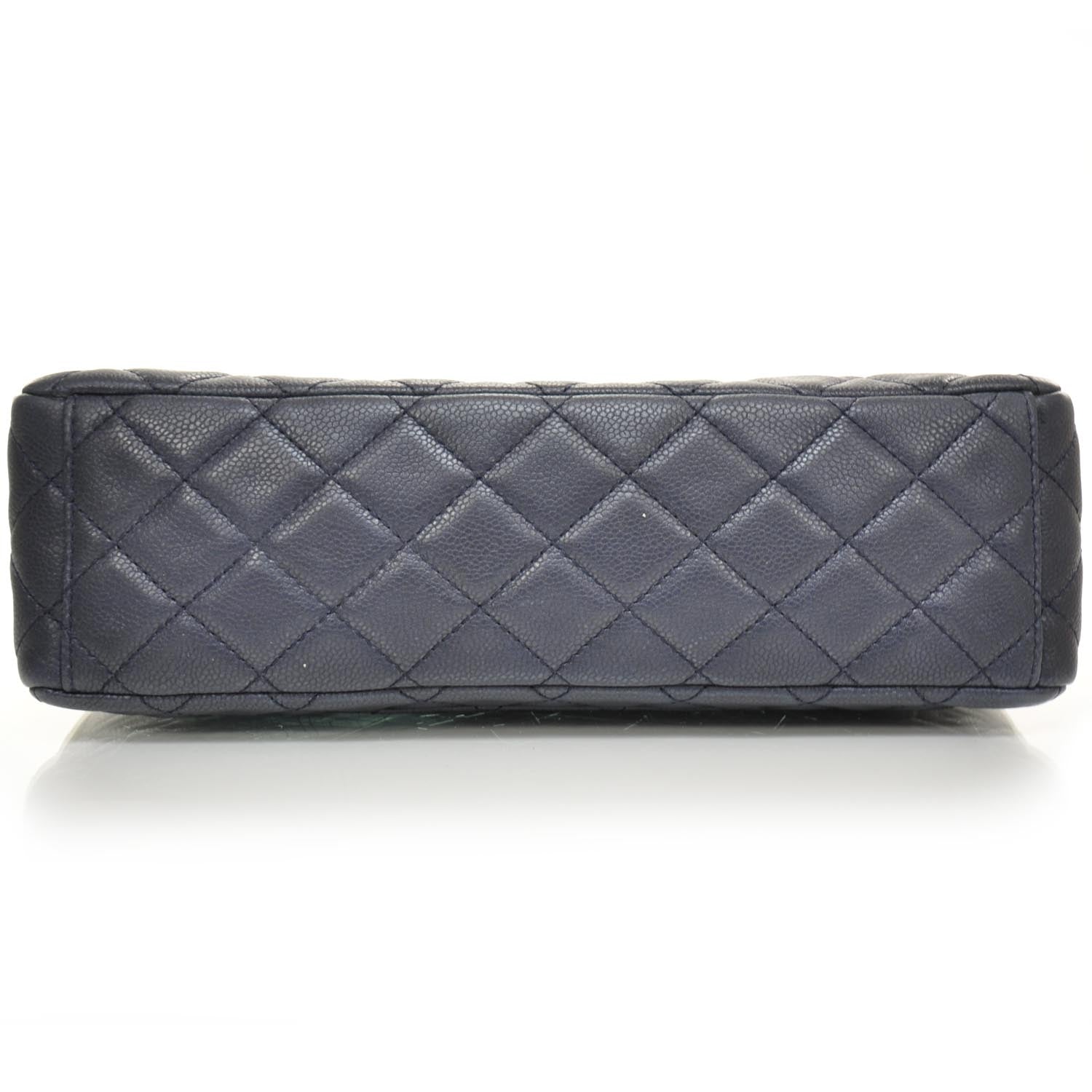 Chanel Washed Caviar Maxi Flap Navy Blue SHW 5 of 10