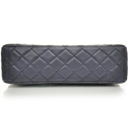 Chanel Washed Caviar Maxi Flap Navy Blue SHW 5 of 10