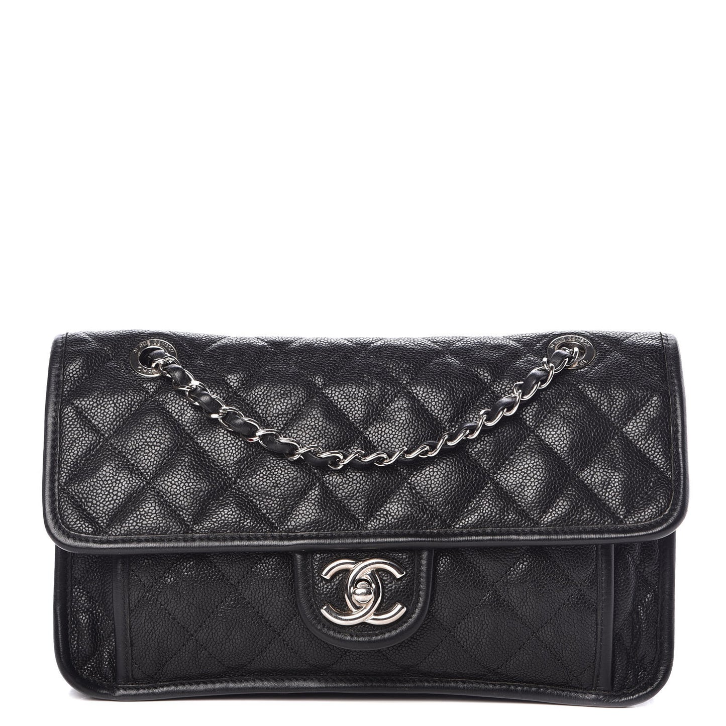 Caviar Quilted Medium French Riviera Flap Black