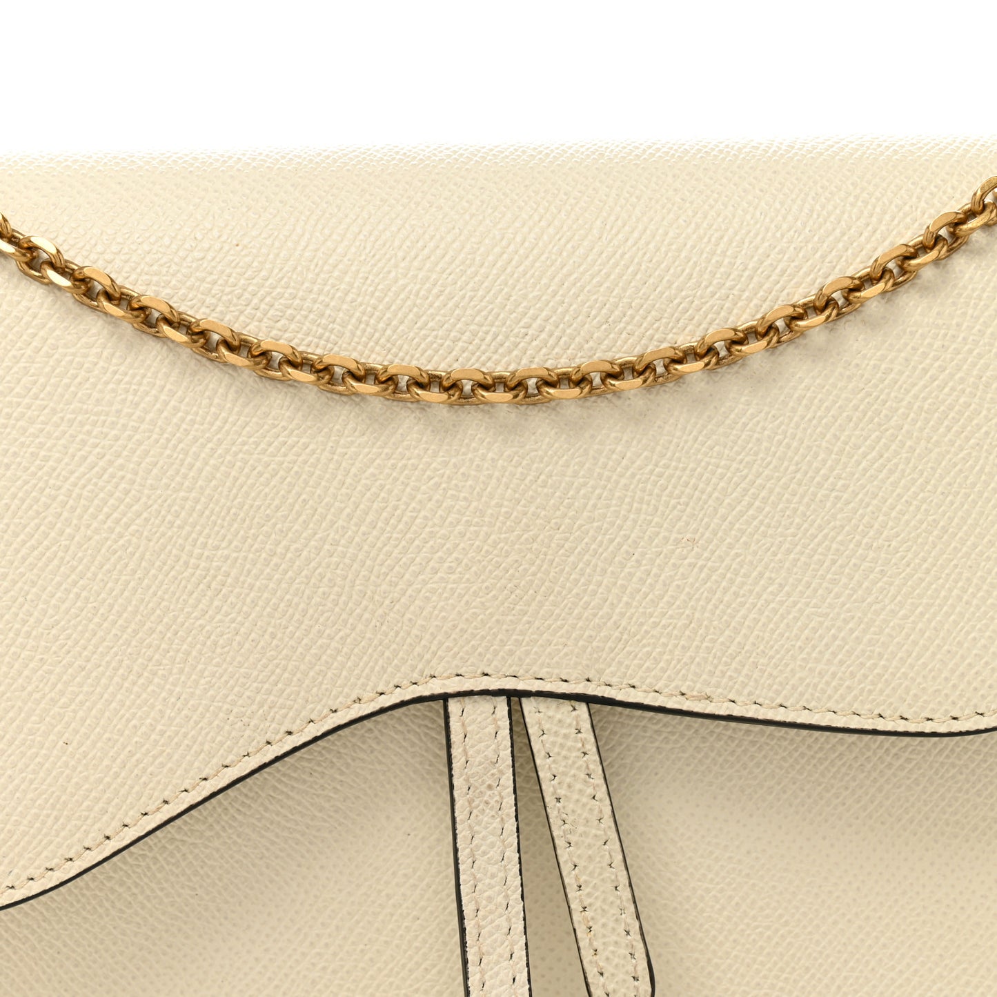 Grained Calfskin Saddle Chain Pouch Off White
