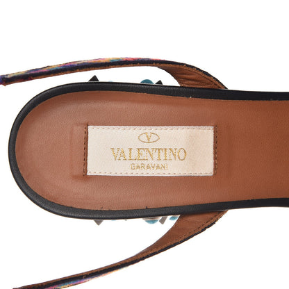 Valentino Garavani Calfskin Embroidered Rockstud Rolling Wrap Sandals 38.5 Black Multicolor 7 of 8