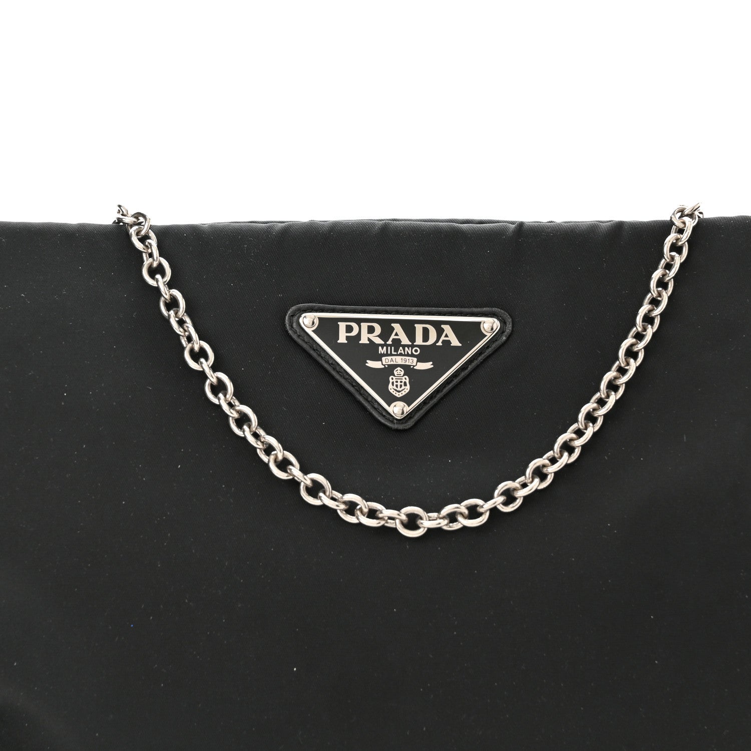 Prada Tessuto Nylon Soft Padded Medium Chain Clutch Bag Black 8 of 10