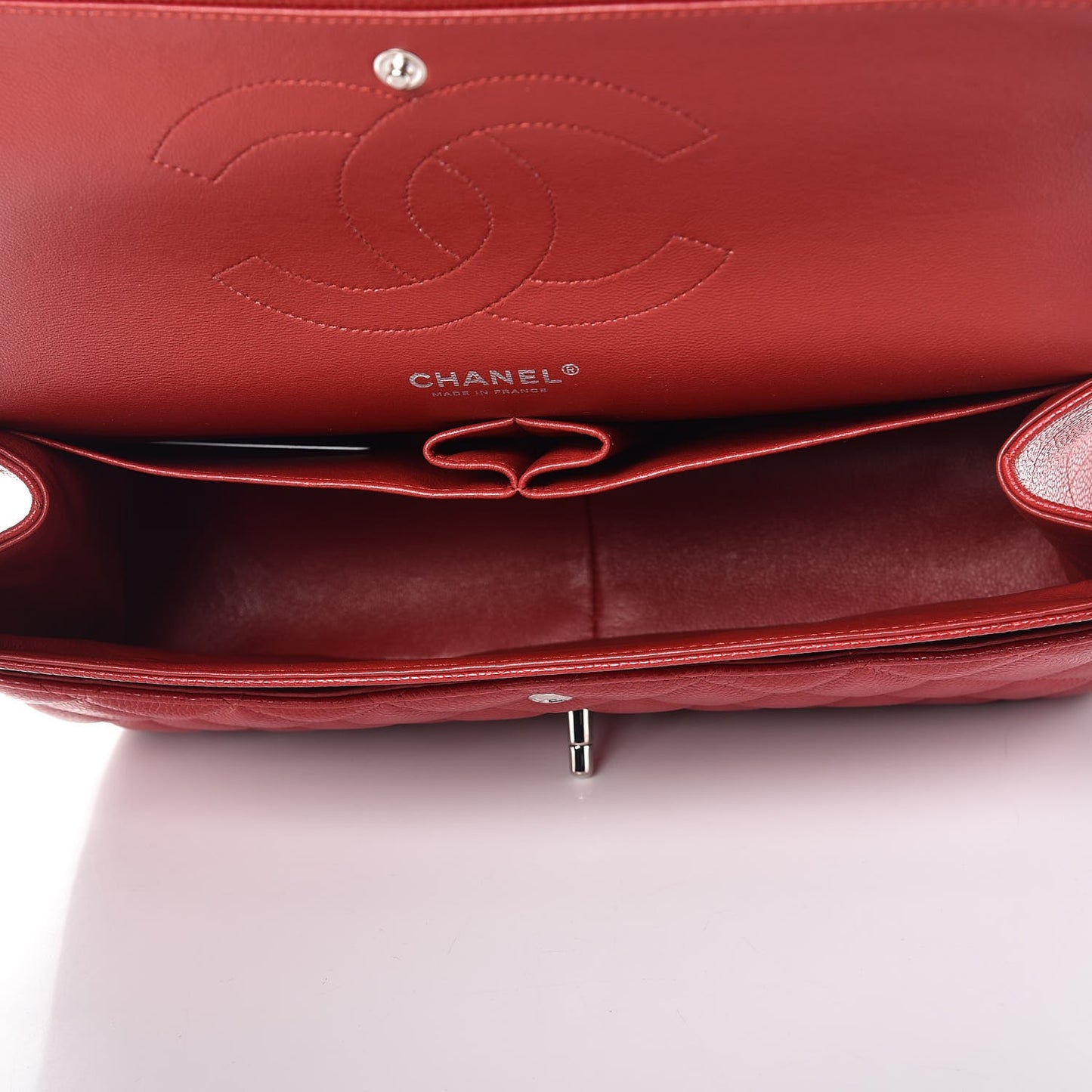 Caviar Quilted Jumbo Double Flap Dark Red