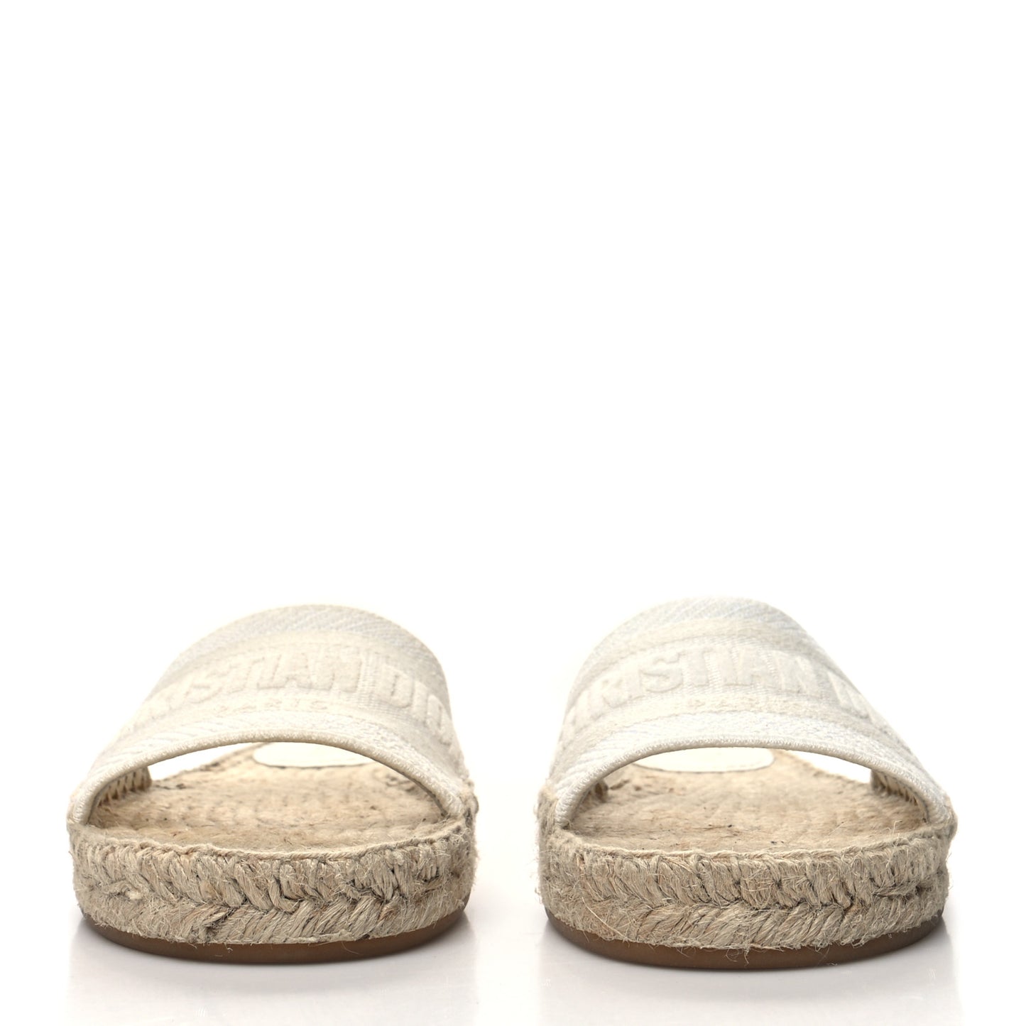 Canvas Embroidered Granville Espadrille Flat Slide Sandals 35.5 Ivory