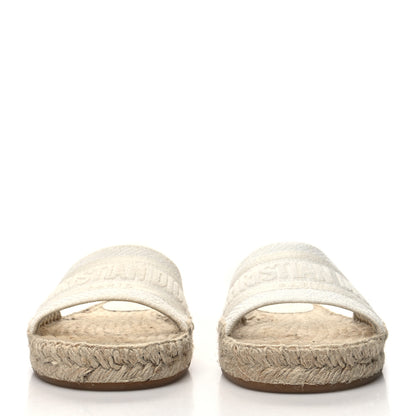 Christian Dior Canvas Embroidered Granville Espadrille Flat Slide Sandals 35.5 Ivory 2 of 8