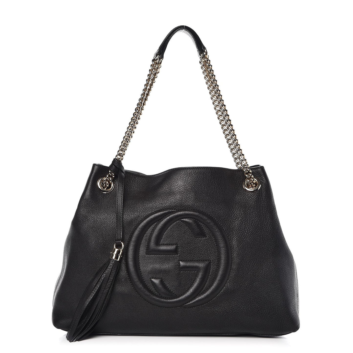 Pebbled Calfskin Medium Soho Chain Shoulder Bag Black