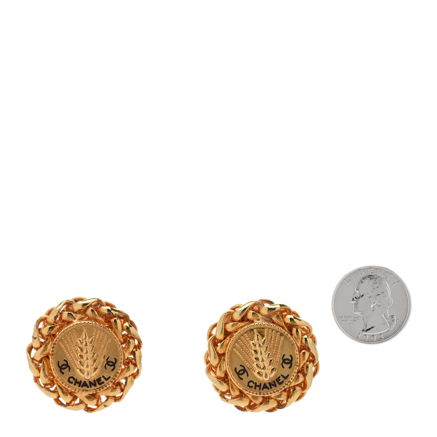 Chanel Metal Chain Round Clip On Earrings Gold 2 of 4