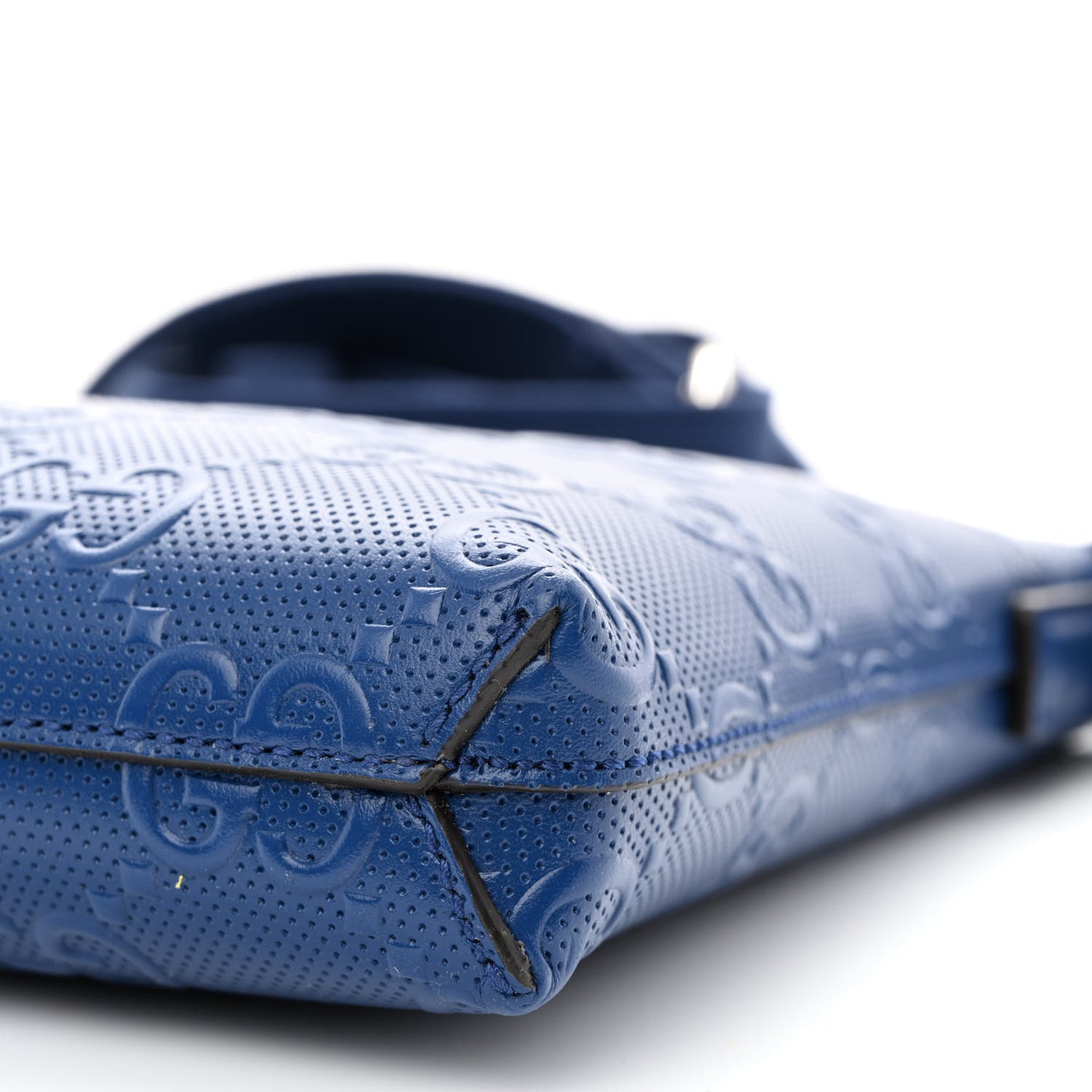 Calfskin GG Tennis Embossed Medium Wristlet Messenger Bag Intense Metal Blue