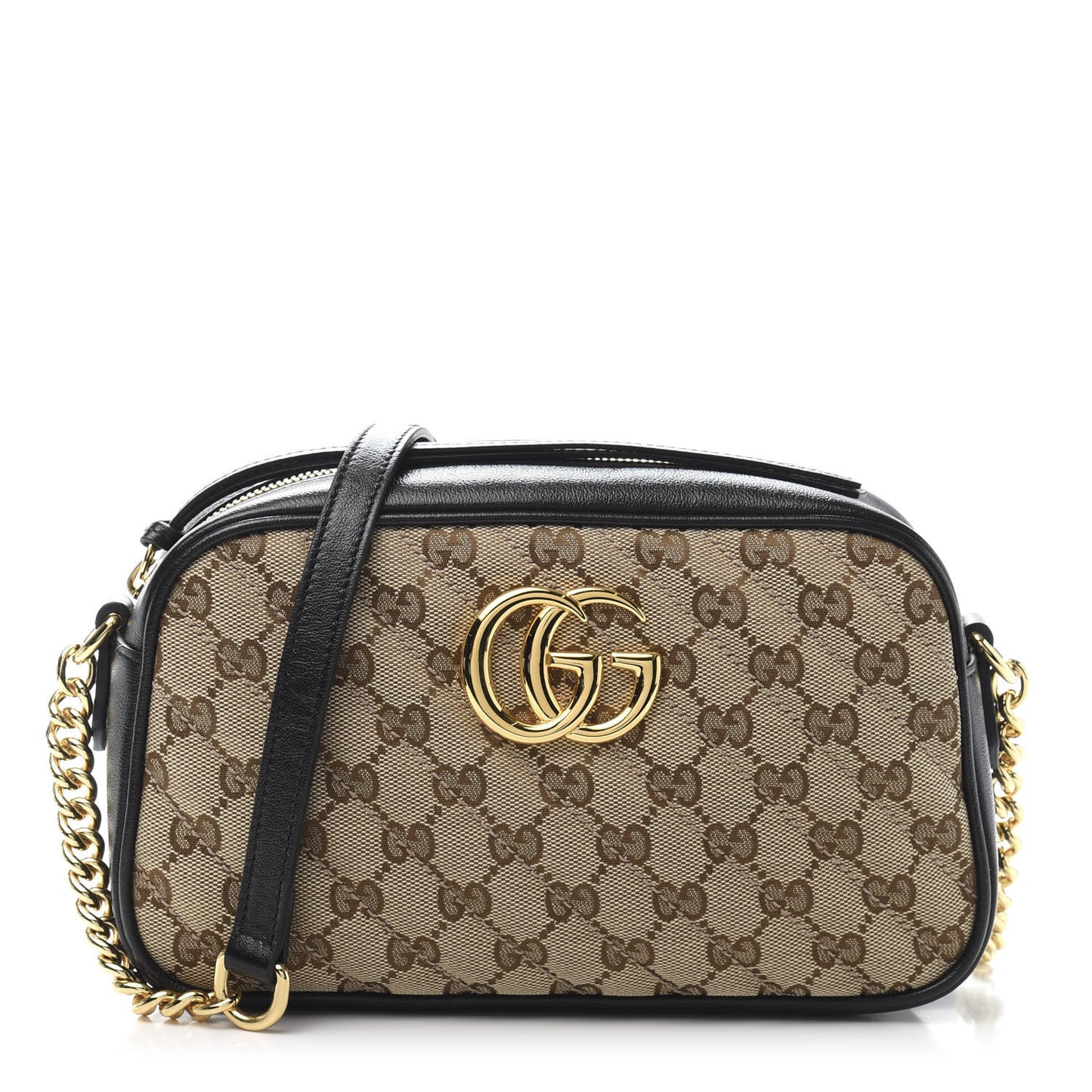 Monogram Matelasse Diagonal Small GG Marmont Chain Shoulder Bag Beige Black