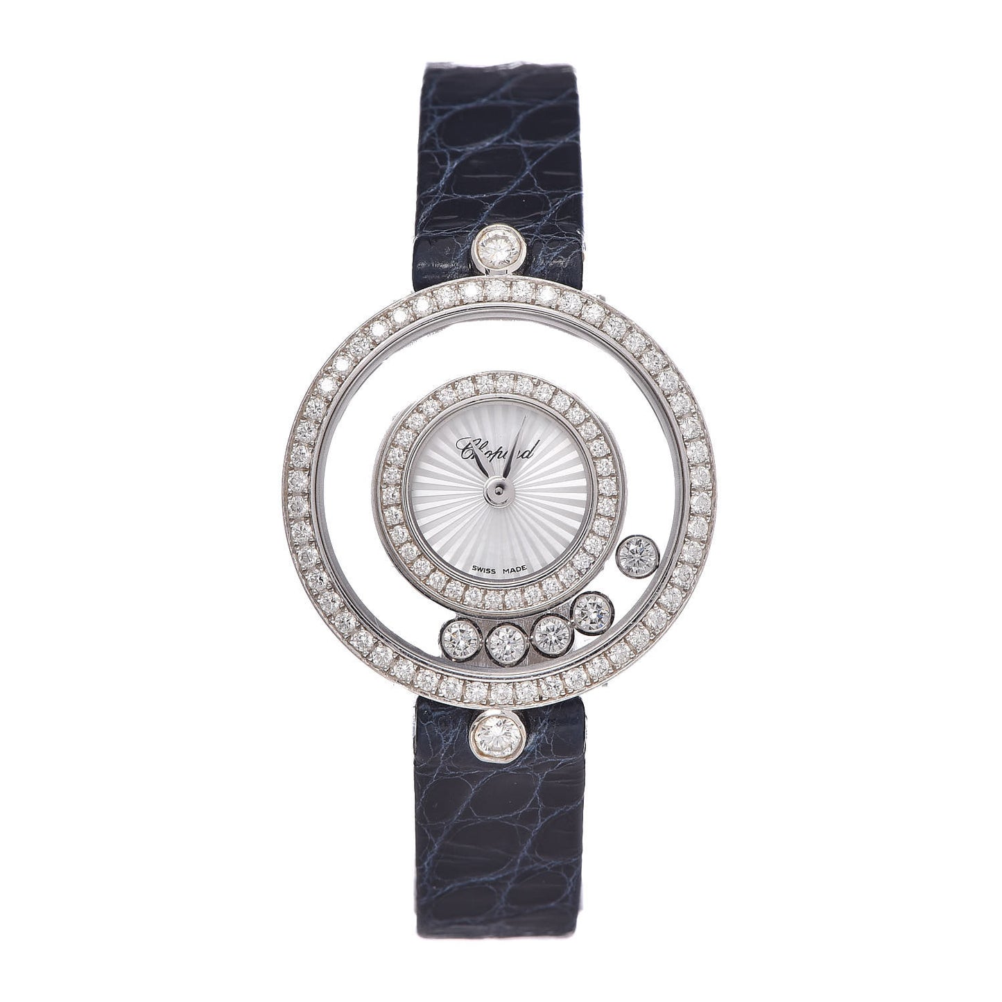 18K White Gold Alligator Diamond Bezel 25mm Happy Diamonds Icons Quartz Watch