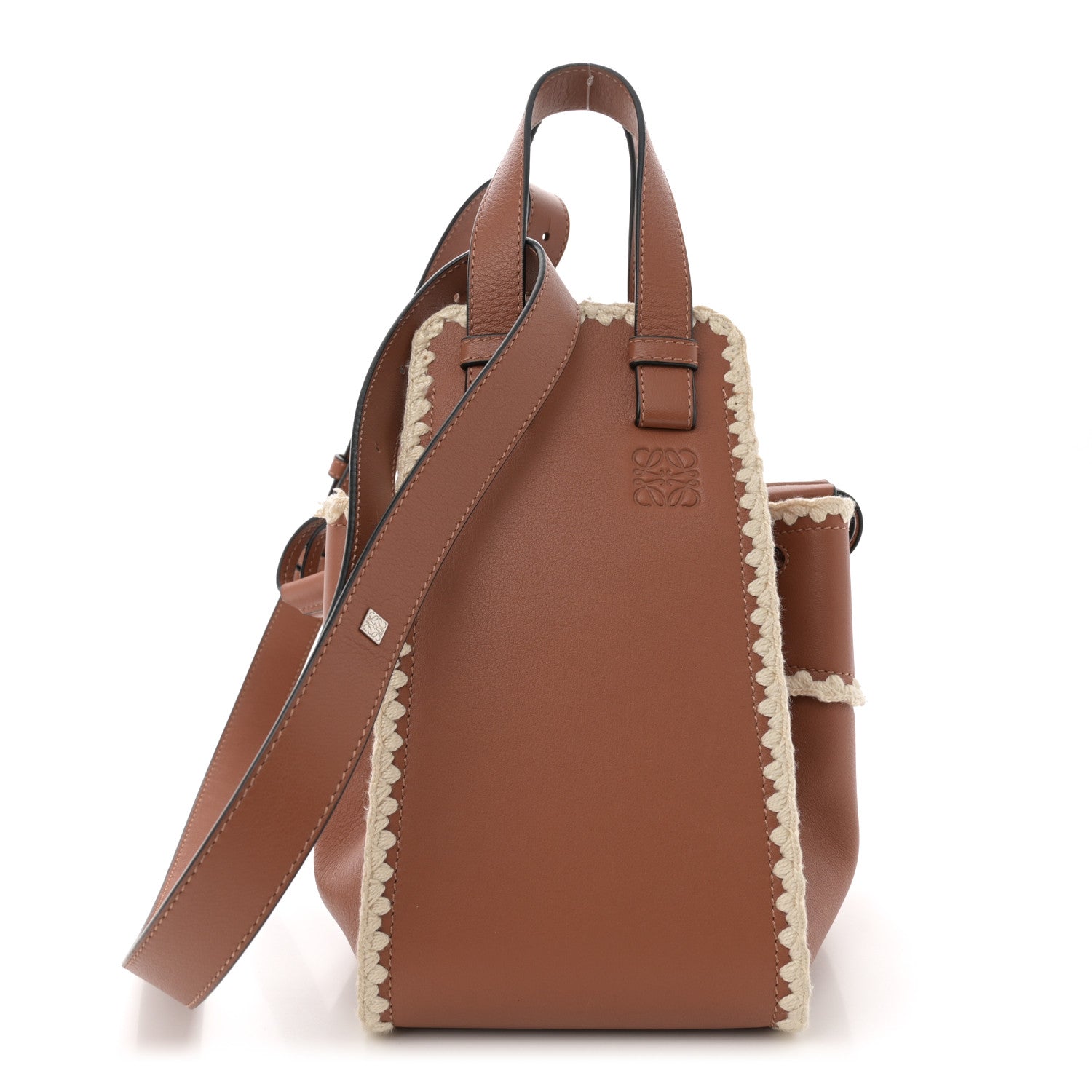 Loewe Calfskin Small Crochet Trim Hammock Shoulder Bag Tan 1671878