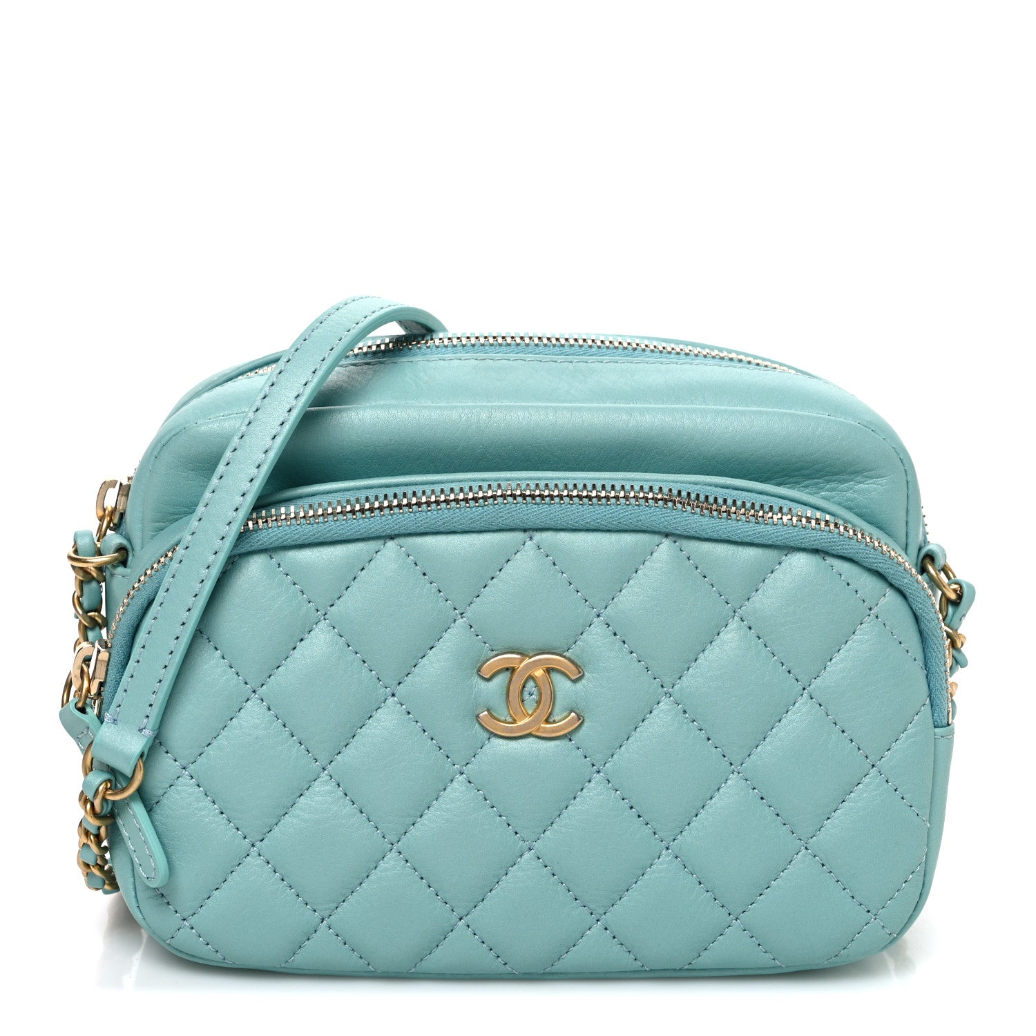 Chanel Calfskin Quilted Day Trips Camera Case Turquoise 1 of 11