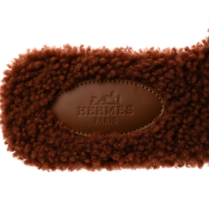 Hermes Woolskin Oran Sandals 37 Cognac 6 of 7