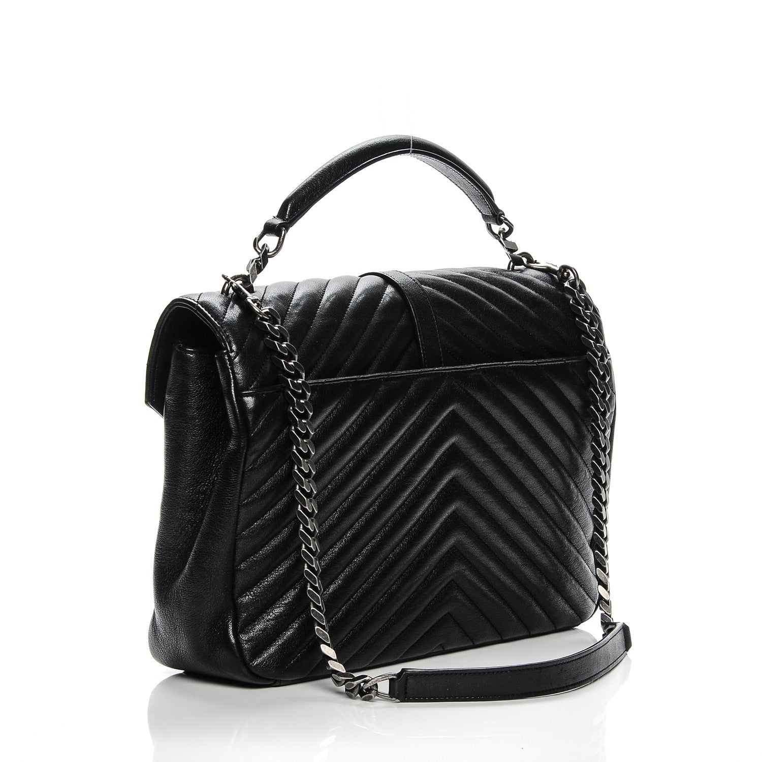 Saint Laurent Sheepskin Matelasse Chevron Monogram Large College Satchel Black 3 of 15