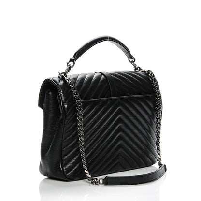 Saint Laurent Sheepskin Matelasse Chevron Monogram Large College Satchel Black 3 of 15