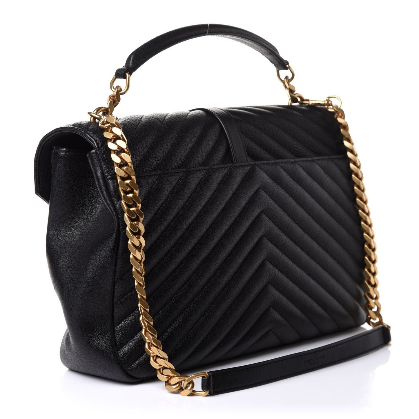 Sheepskin Matelasse Chevron Monogram Large College Satchel Black