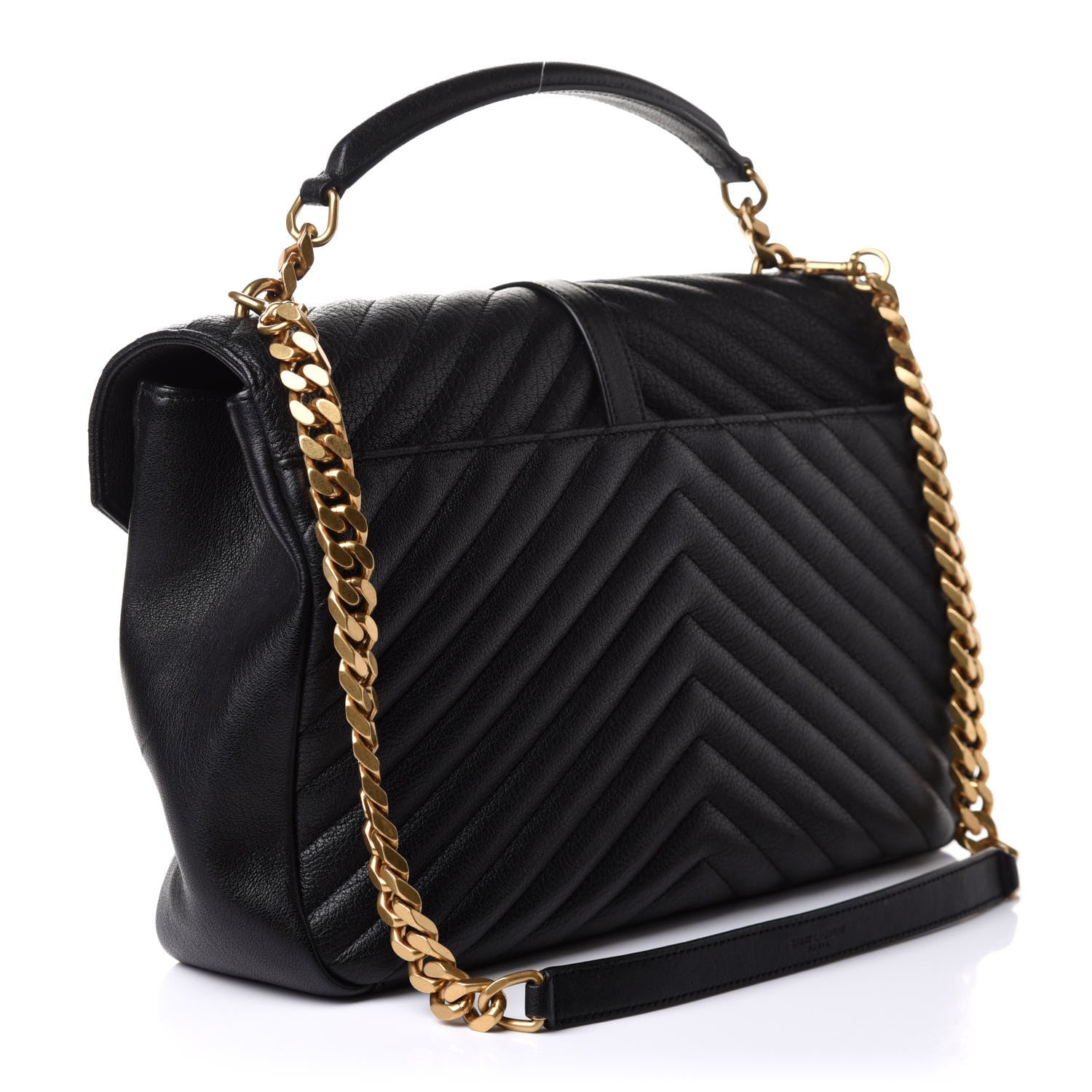 Saint Laurent Sheepskin Matelasse Chevron Monogram Large College Satchel Black 3 of 12