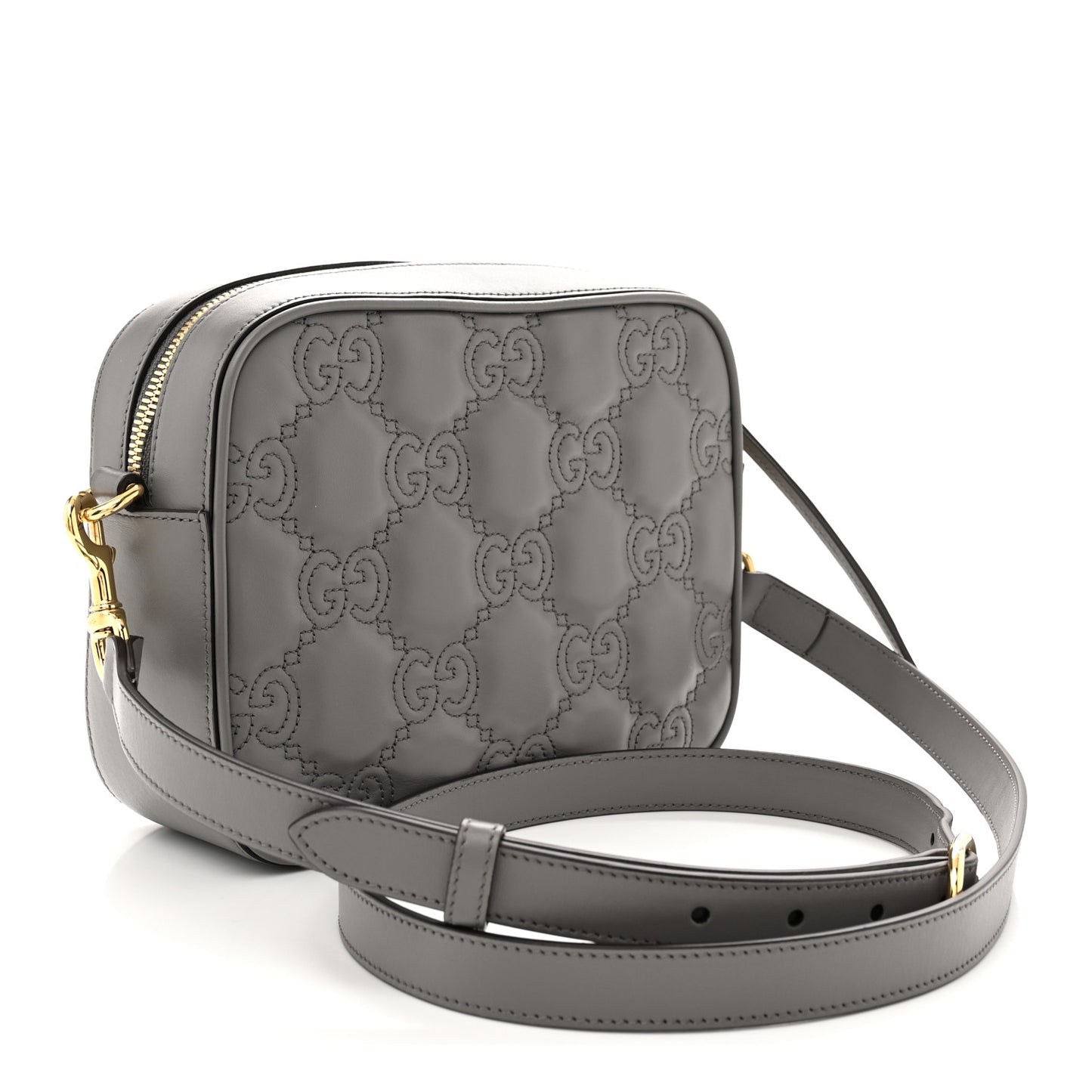 Calfskin GG Matelasse Shoulder Bag Dusty Grey Natural