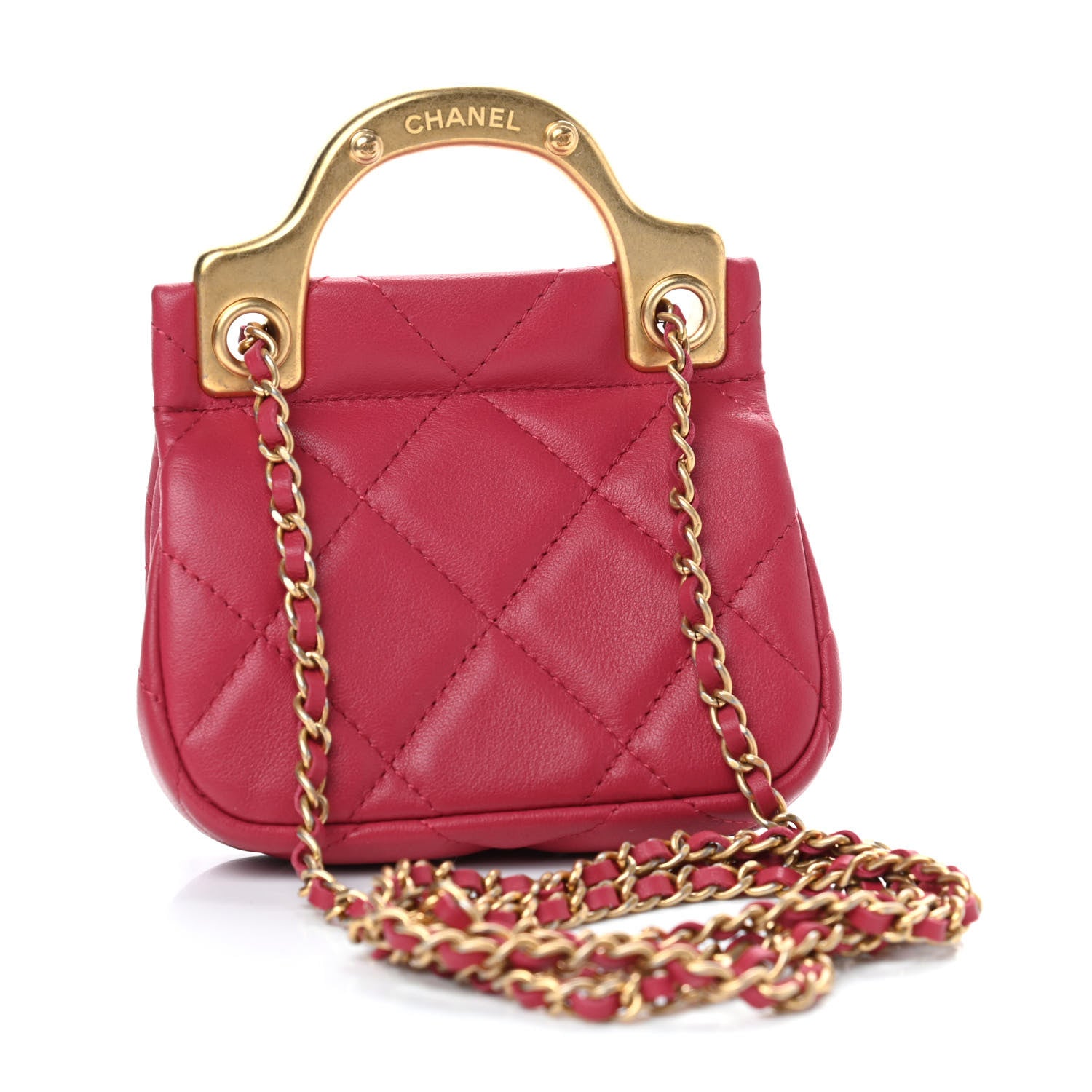 Chanel Calfskin Quilted Lady Handle Flap Card Holder With Chain Dark Pink 2 of 4