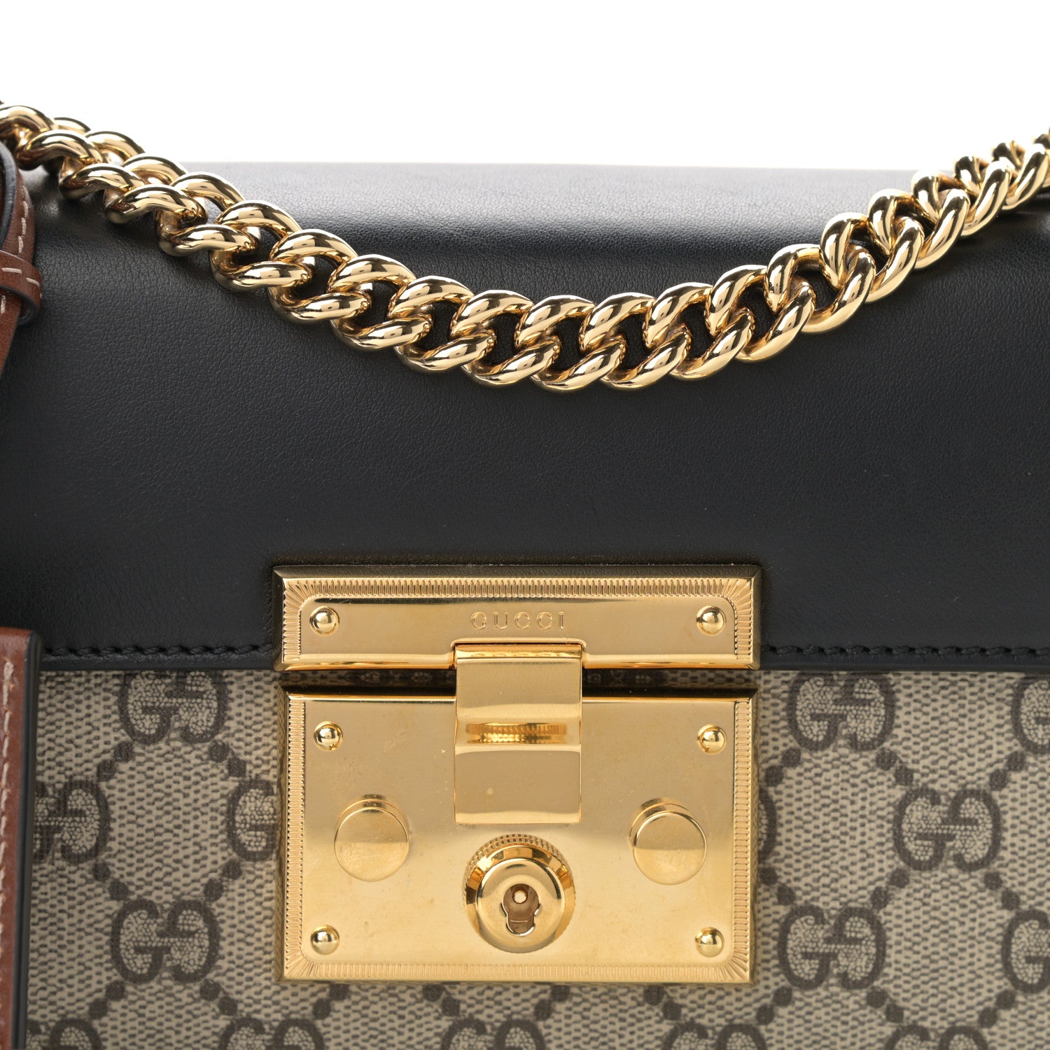 Gucci GG Supreme Monogram Calfskin Small Padlock Shoulder Bag Beige Black Cuir 8 of 13