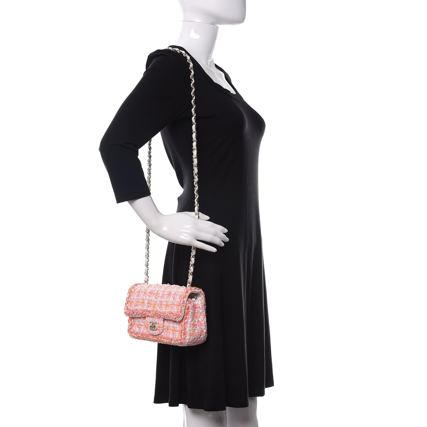 Chanel Tweed Braid Sequin Mini Flap White Pink Orange 2 of 10