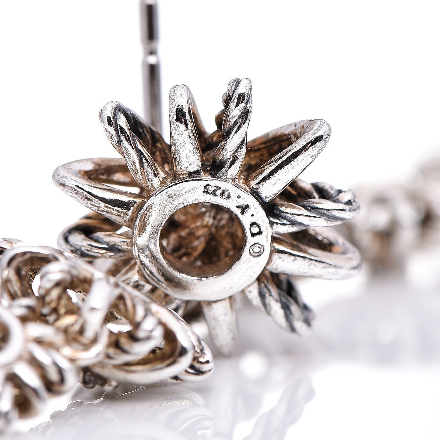 Sterling Silver Pave Diamond Starburst Drop Earrings