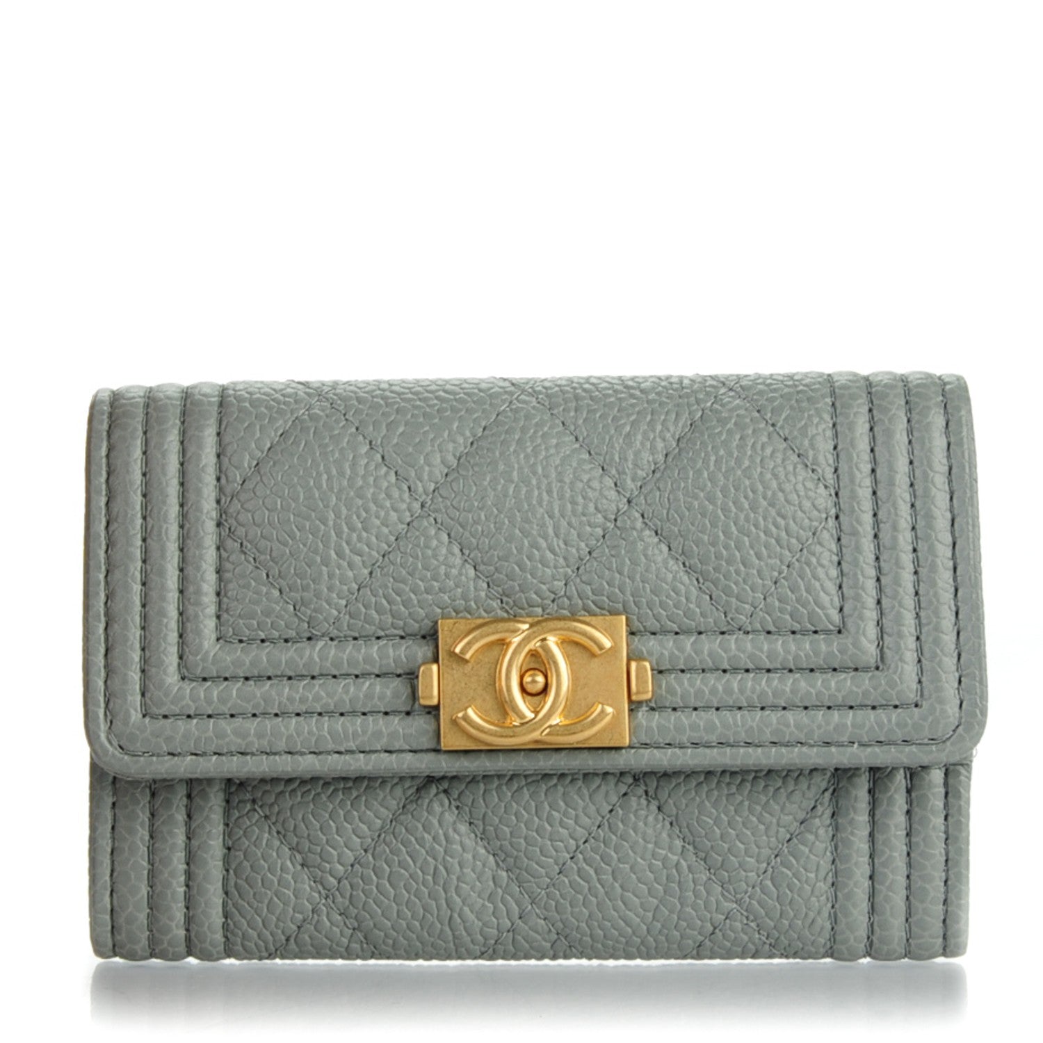 Chanel Caviar Quilted Boy Flap Card Holder Grey 1 of 8