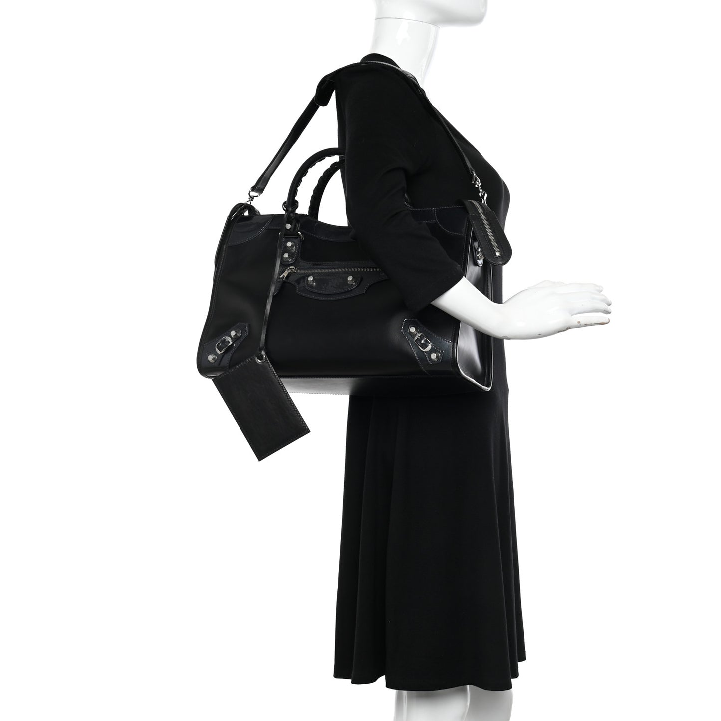 Smooth Calfskin Metallic Patent Giant 12 Silver Hardware City Black Gris