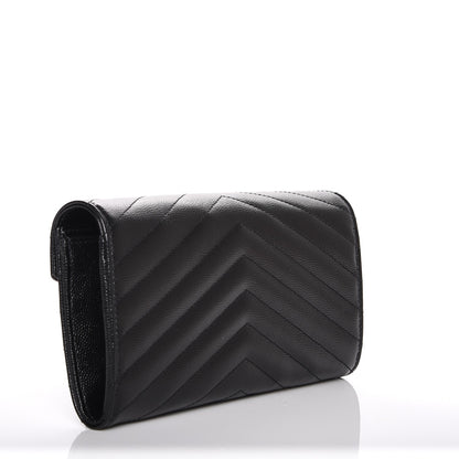 Saint Laurent Grain De Poudre Matelasse Chevron Monogram Flap Wallet Black 4 of 7