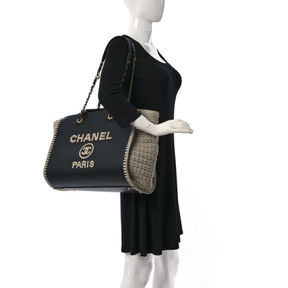 Chanel Calfskin Knit Medium Deauville Tote Black Beige 2 of 11