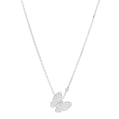 Van Cleef & Arpels 18K White Gold Diamond Two Butterfly Pendant Necklace 1 of 6