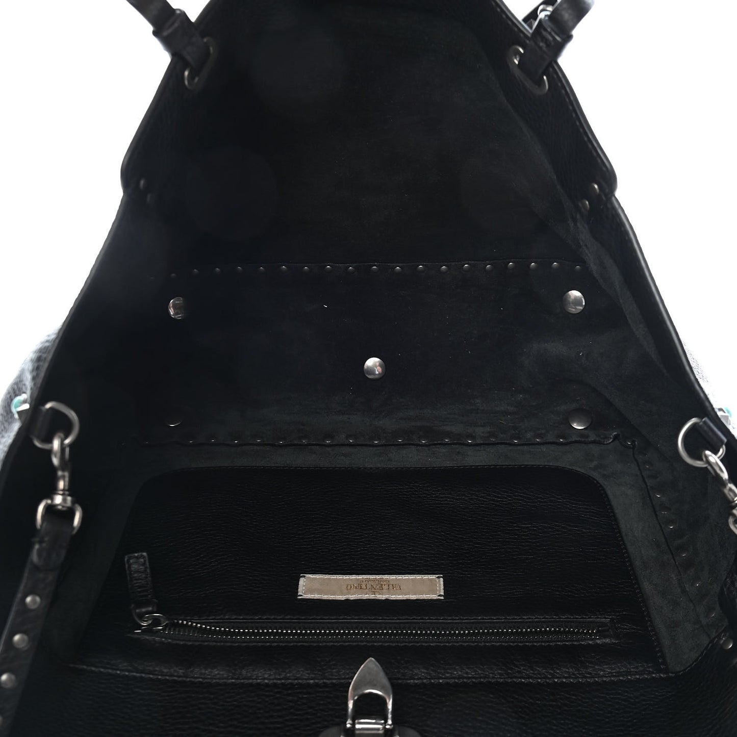 Grained Calfskin Turquoise Medium Rockstud Rolling Tote Black