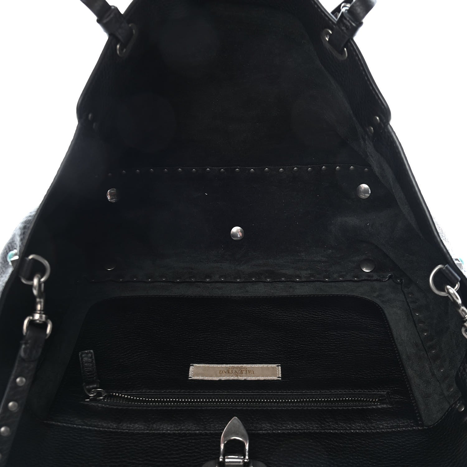 Valentino Garavani Grained Calfskin Turquoise Medium Rockstud Rolling Tote Black 5 of 10