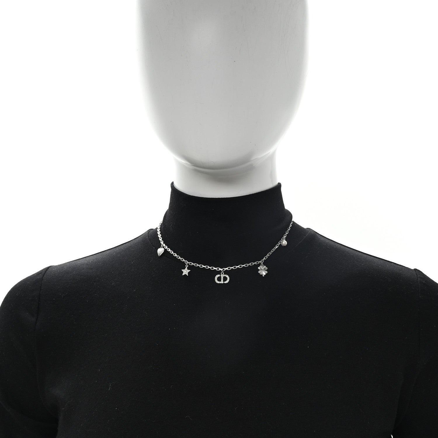 Christian Dior Crystal Petit CD Lucky Charms Necklace Silver 2 of 4