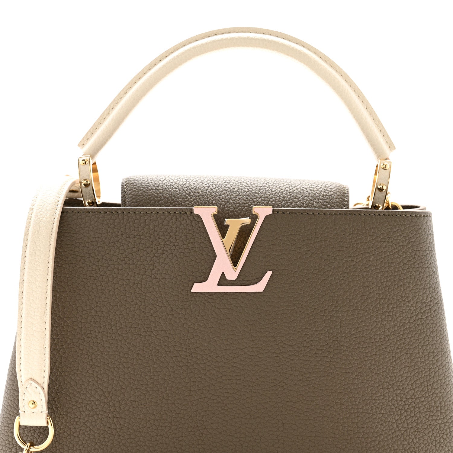 Louis Vuitton Taurillon Capucines MM Smokey Brown Green Creme Pink 7 of 9