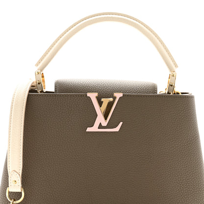 Louis Vuitton Taurillon Capucines MM Smokey Brown Green Creme Pink 7 of 9