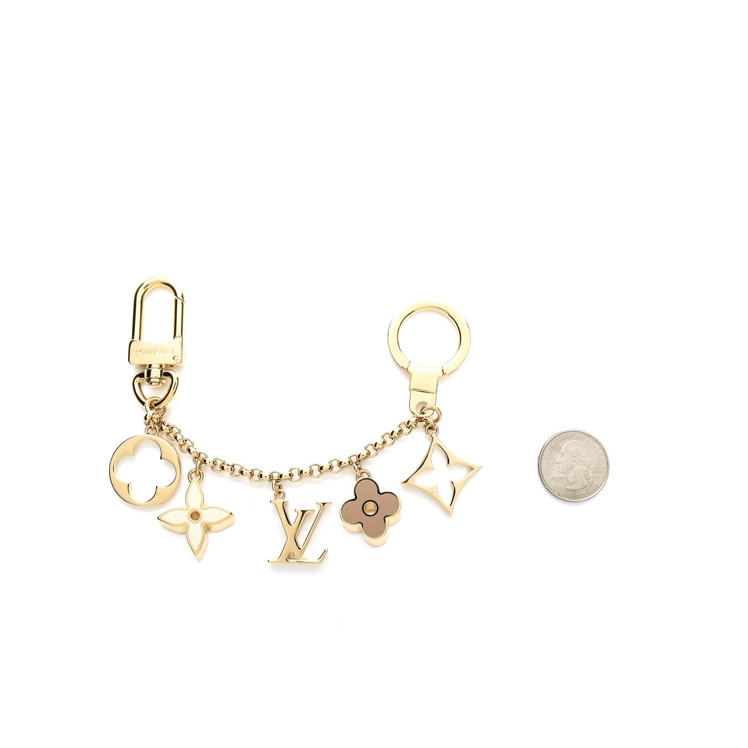 Louis Vuitton Brass Enamel Fleur De Monogram Bag Charm Chain Gold 2 of 5